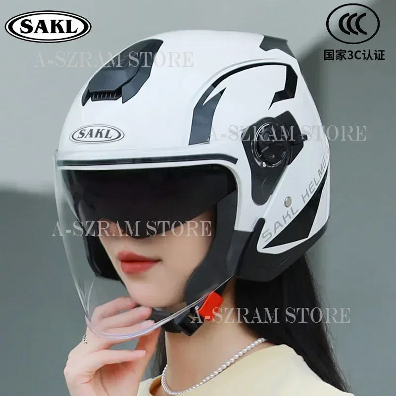 

3/4 Half face helmet Motorcycle Helmet 3C Electric Battery Car Safety Hat Four Seasons Double Lens Cascos