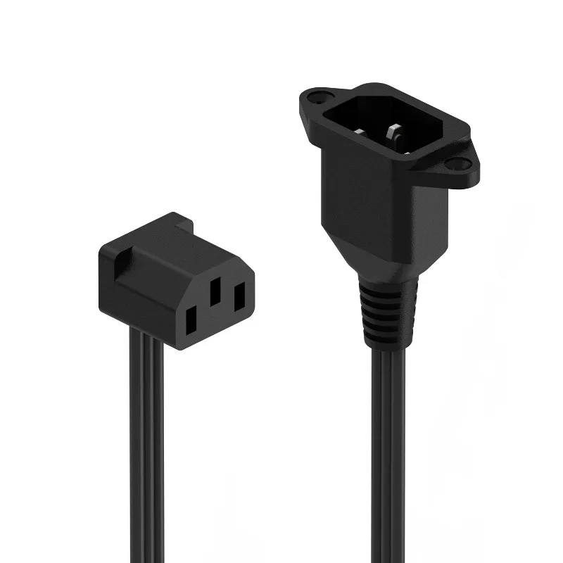 COOJ computer power supply 90 degree elbow extension cable ultra-thin and ultra soft male and female plug three hole C13 to C14