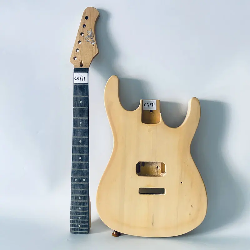 CN371CB371 DIY Guitar Kits Unfinished Solid Basswood Body with 22 Frets Neck One Sets No Hardwares for Replace with Damages