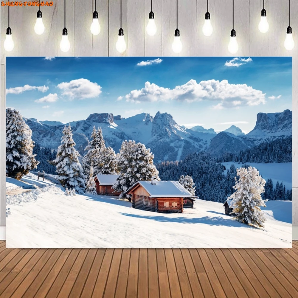 Winter Snow Scenery Photography Background Pine Trees Snowflakes Natural Landscape Portrait Photographic Background Photo Props