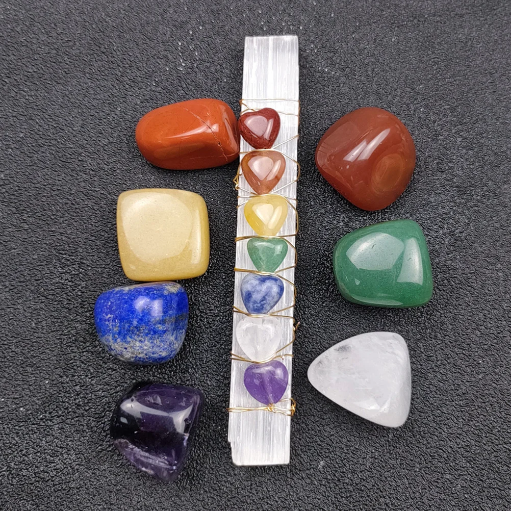 

1Set Natural Crystal Chakra Stone Kit Meditation Decor 7 Chakra Stones Wooden Storage Box Stress Relief Gemstone