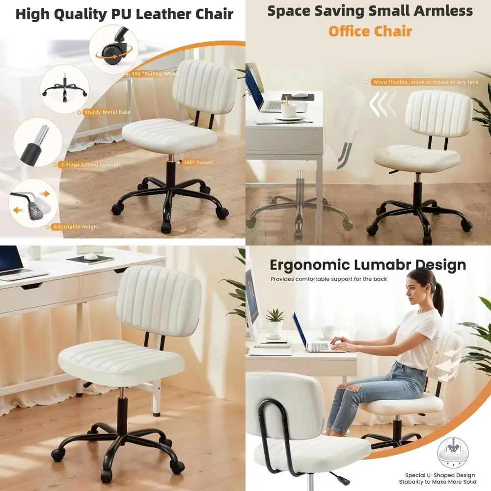 

White Adjustable Height Swivel Desk Chair with Lumbar Support and Wheels for Home or Office Use
