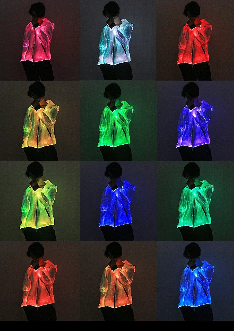 Lumisonata Men DJ Dance Show Music Festival Nightclub Street Windbreaker Zip UP Hoodie Zipper Led Light up 7 Colors