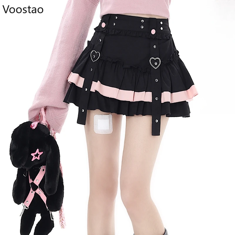 Gothic Lolita Style Mini Skirt Japanese Women Harajuku Y2k Ruffles Pleated Punk Short Skirts Girls Vintage Sweet Cool Cake Skirt