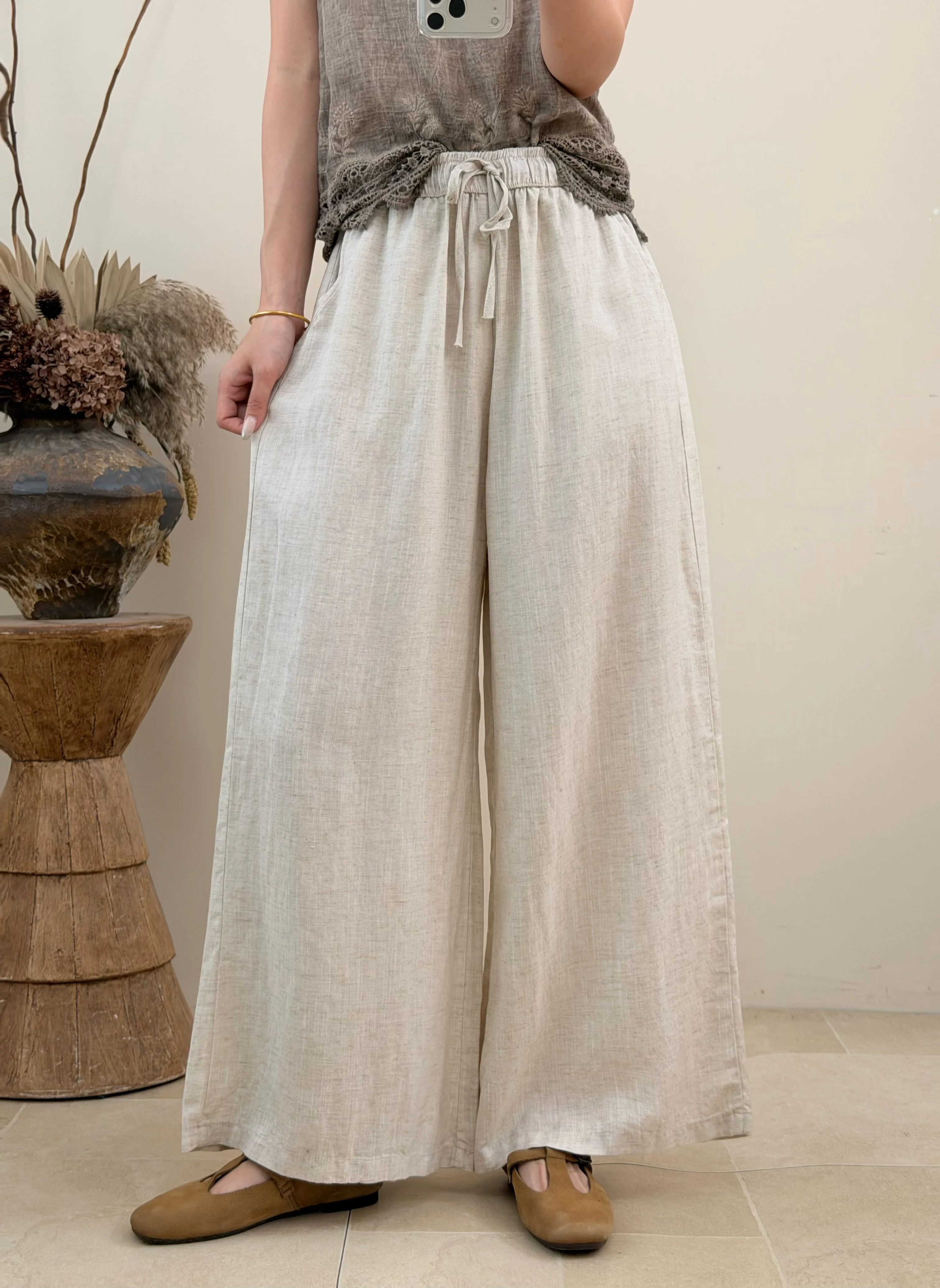 High Waist Wide Leg Pants Women's New Style Linen Loose Versatile Straight Leg Slimming Casual Pants Simple Design