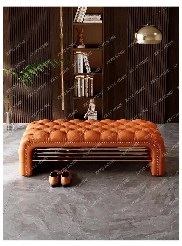 

Light luxury leather shoe change stool household can sit bedside stool long strip sofa stool pedal