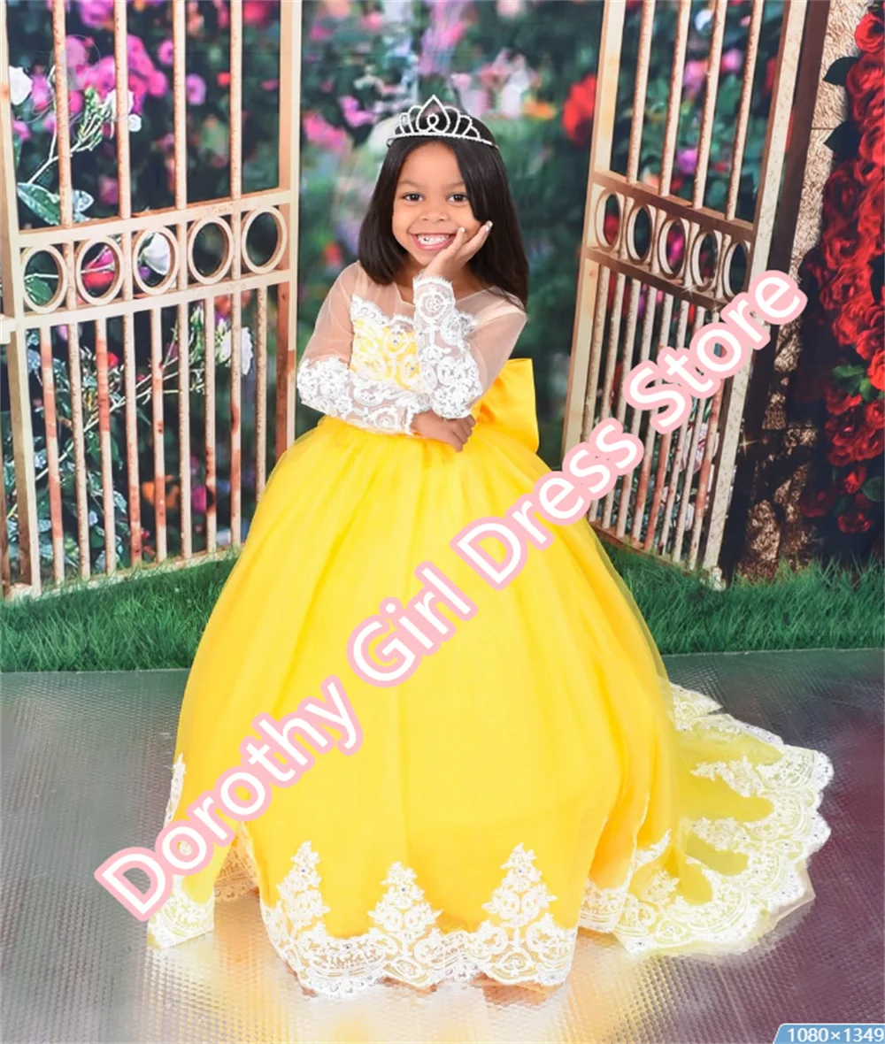 Rose Red White Lace Appliqué Beautiful Flower Girl Dress Fluffy Communion Formal Event Birthday Wedding Princess Dress