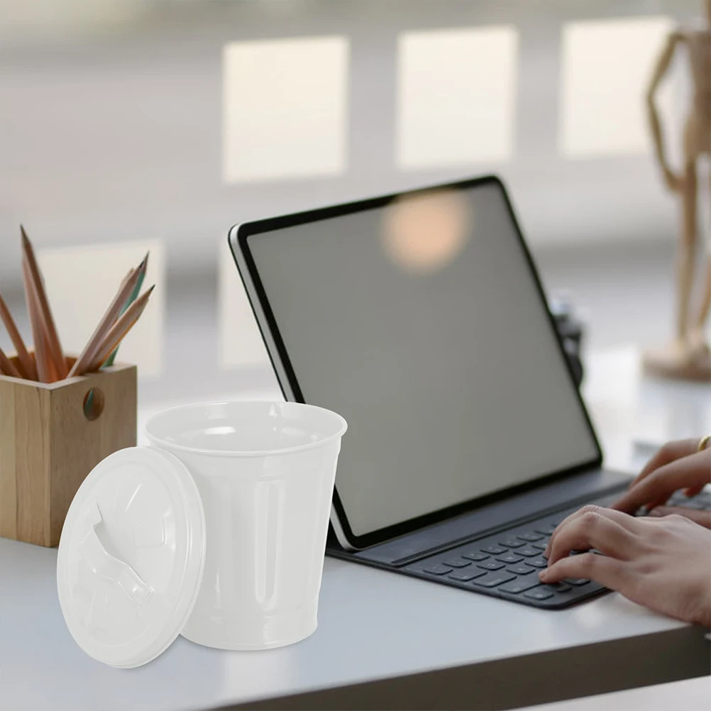 

2Pcs Desktop Trash Can Fashionable Design Waste Container with Cover for Bedroom Study Home Office Trivial Items Organizer