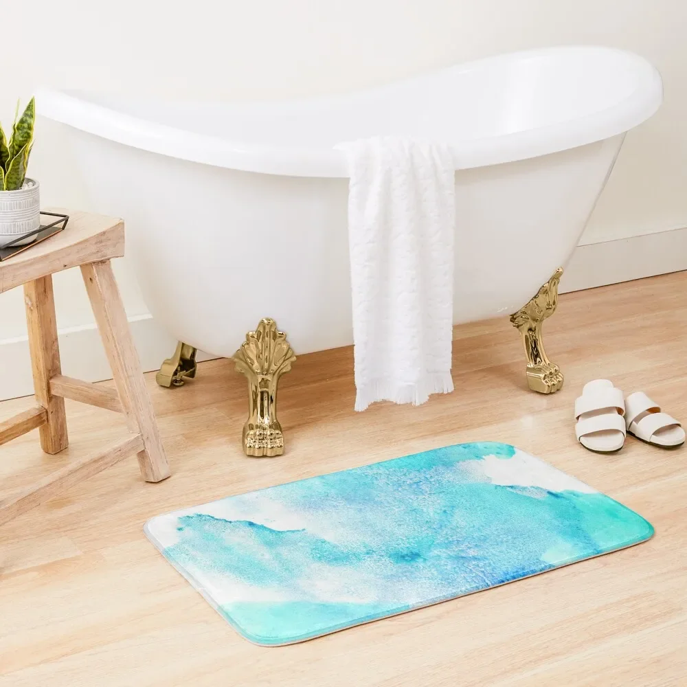

Artistic turquoise aqua teal watercolor paint Bath Mat Bathrooms Accessories Novelties Foot Bathroom Bathroom Use Mat