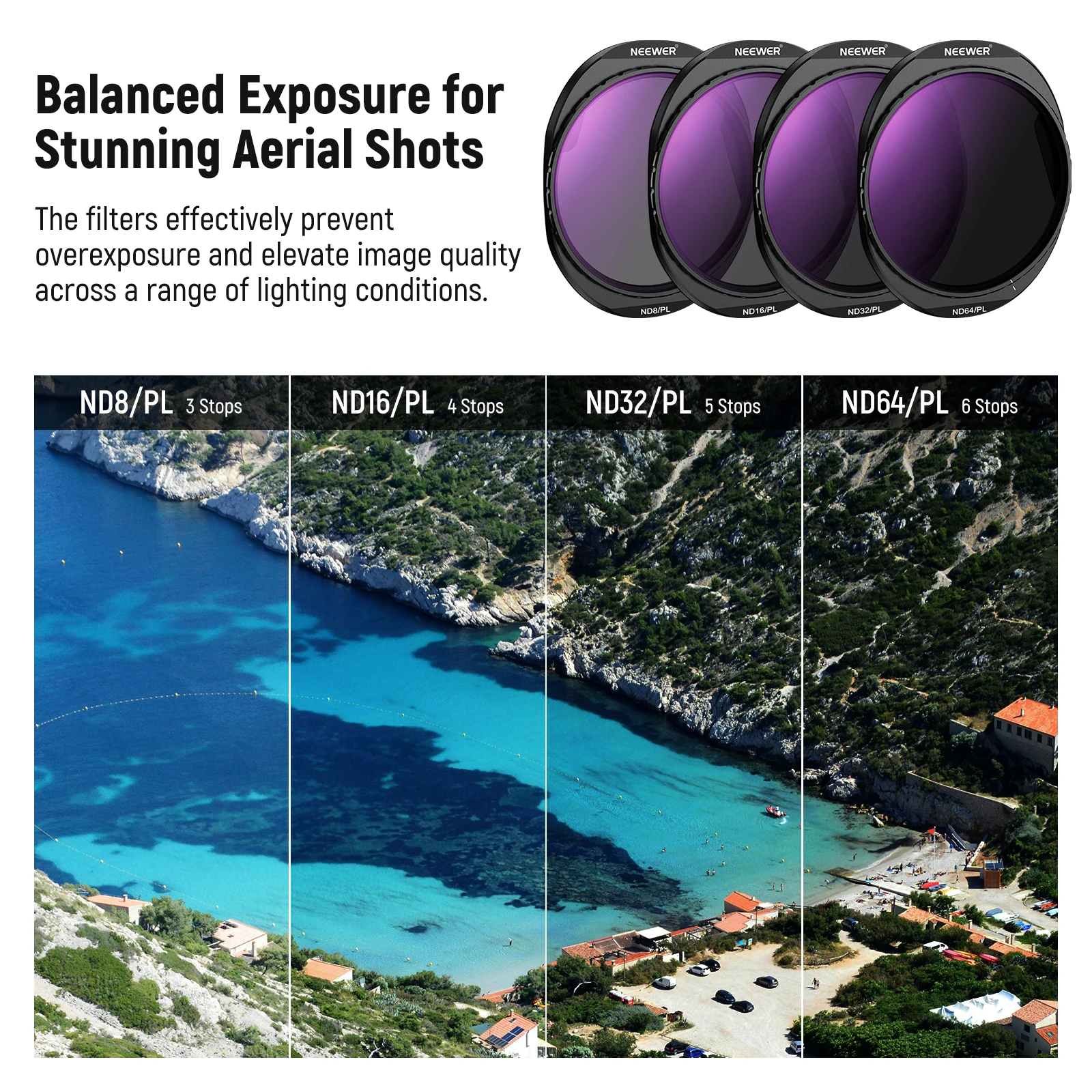 Neewer conjunto de filtro nd para dji mavic 4 pro 4 peças, parafuso em nd8/pl + nd16/pl + nd32/pl + nd64/pl filtro de lente de drone de densidade neutra