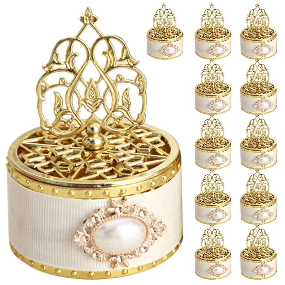 12 Pcs European Style Pearl Pagoda Candy Box Favor Party Gold Jars Boxes Small Treat Jewelry