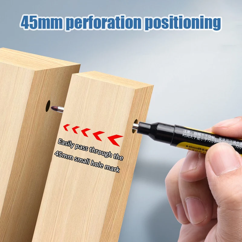 12 Stück 45 mm Spitze, langer Kopf, Markierungsstifte, schwarz/blau/rot, Holzbearbeitung, Bohren, Fliesenmarkierungsstift, kann gefüllt werden, zum Markieren tiefen Löchern – Detail 2