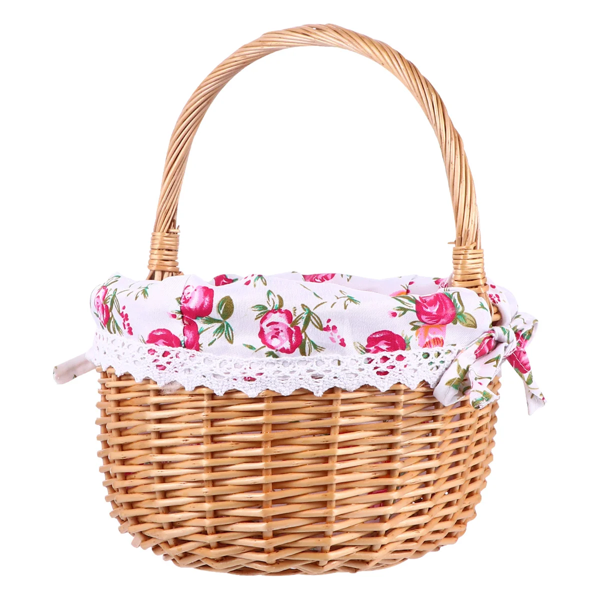 Hand Woven Basket with Handle Design Food Gift Flower Holder Beautiful Fruit Container Rattan