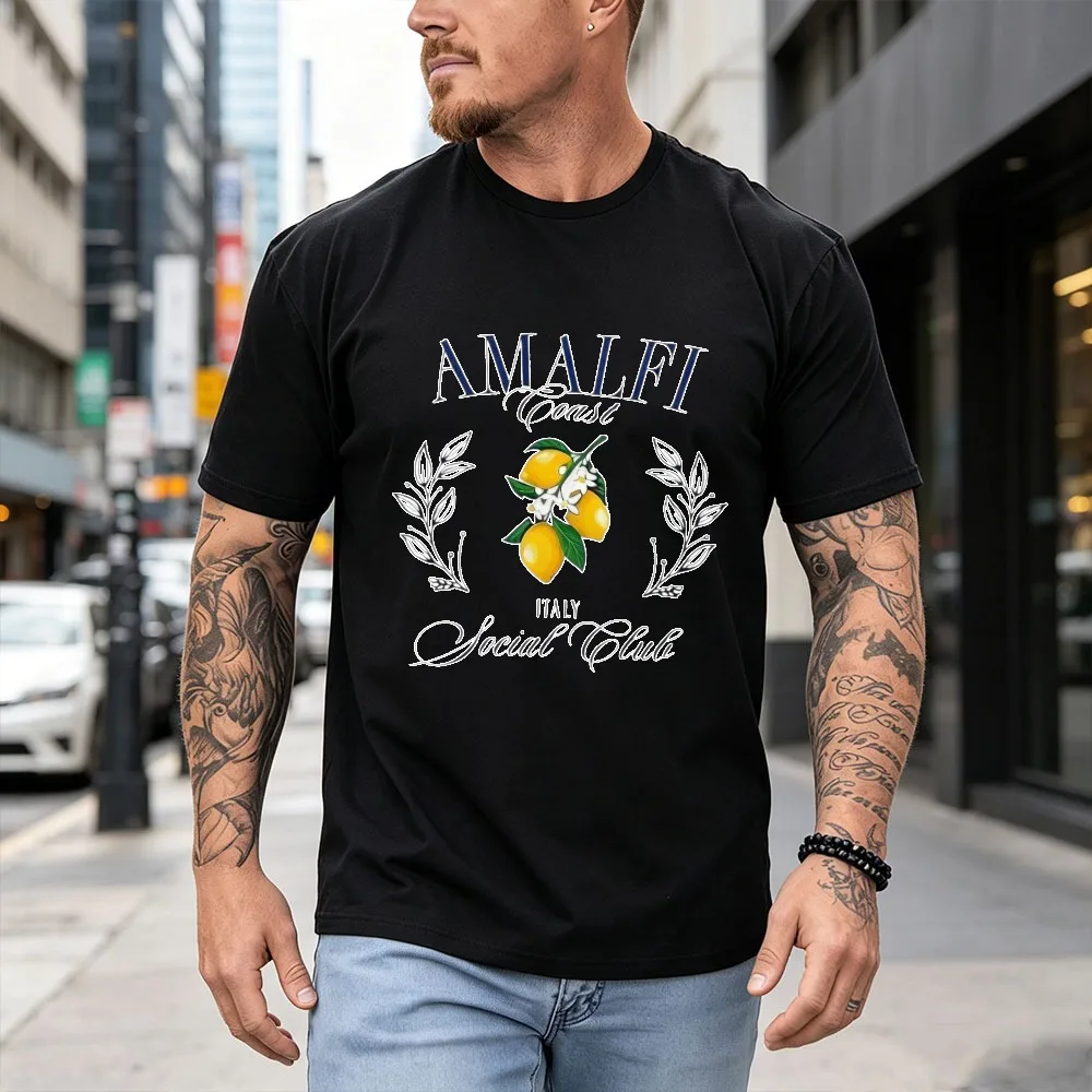 Trendy Amalfi Coast Lemon Graphic Tee Italy Citrus Travel Shirt Lemon Citrus Travel Men Women Streetwear Top Unisex Cotton Tops