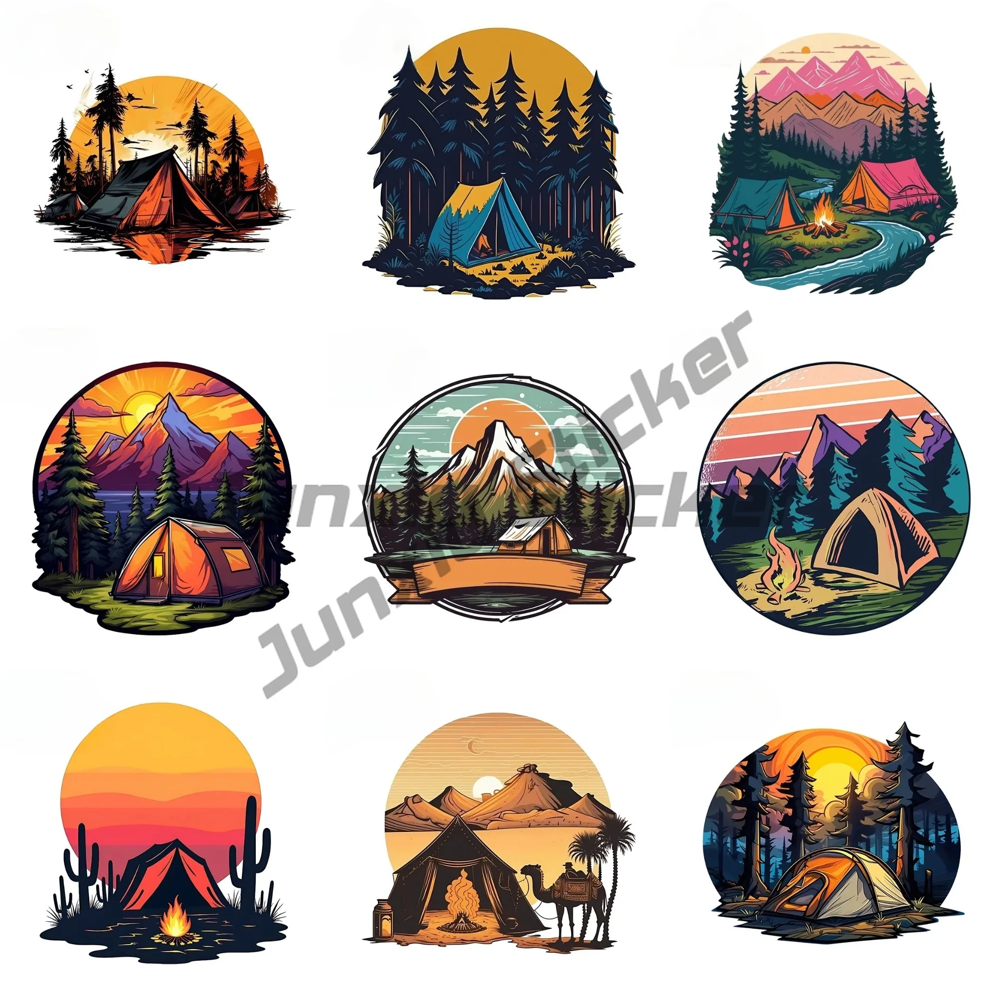 

Colorful Summer Camp Design Car Stickers Cooll Cartoon Style Decoration Artistic Waterproof Windshield Car Gadget