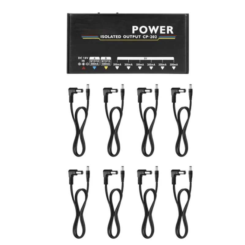 M09K CP-202 مصدر طاقة بدواسة تأثير الجيتار يتميز بـ 18 وات 8 منافذ إخراج 9 فولت/12 فولت/15 فولت/18 فولت مع محول ومستويات جهد 10 كابل #2