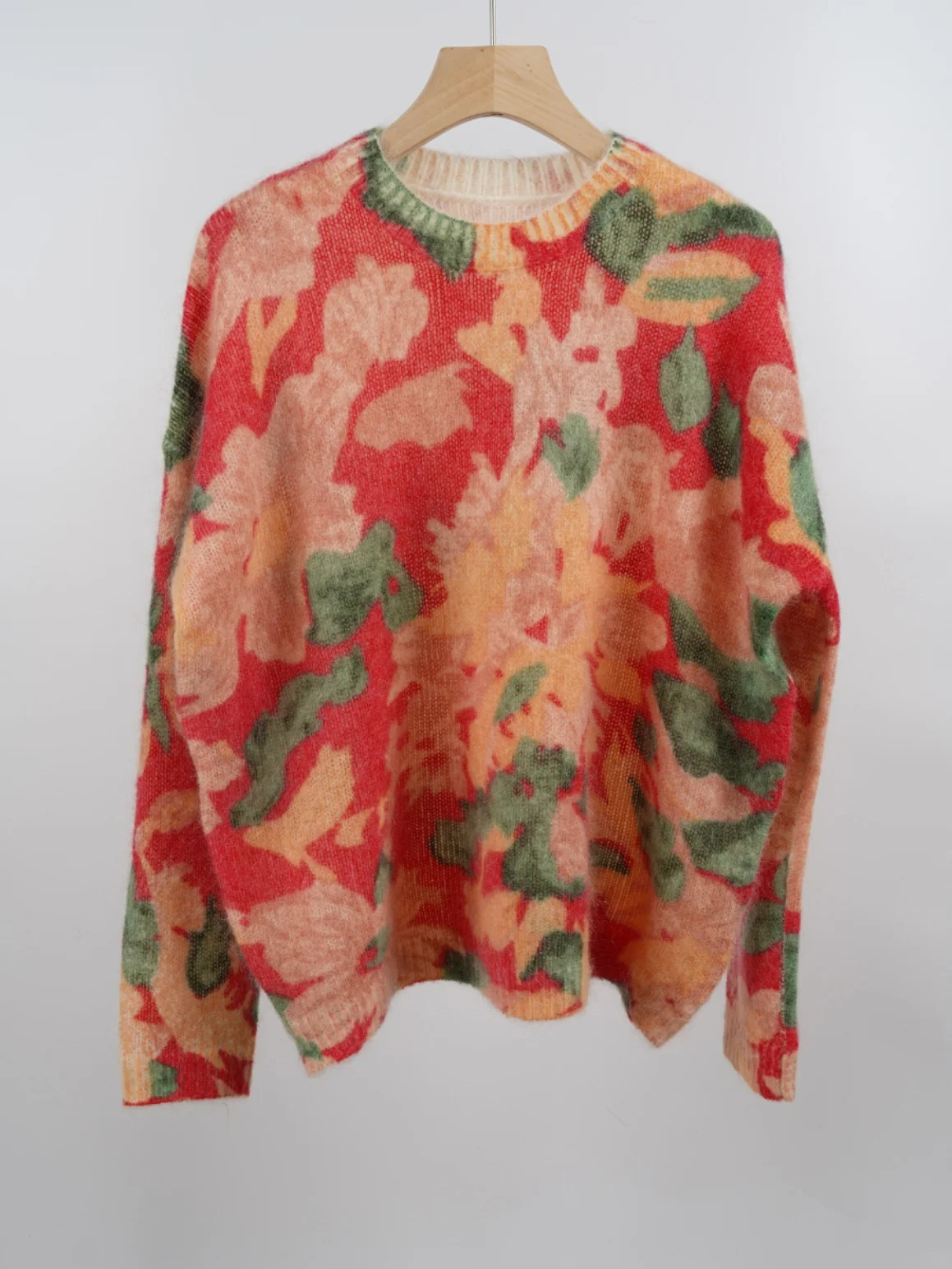 Maglione lavorato a maglia rotondo in lana Camere vintage con stampa romantica Maglieria da donna dolce Sle ampia vestibilità lunga Sve V-Ne