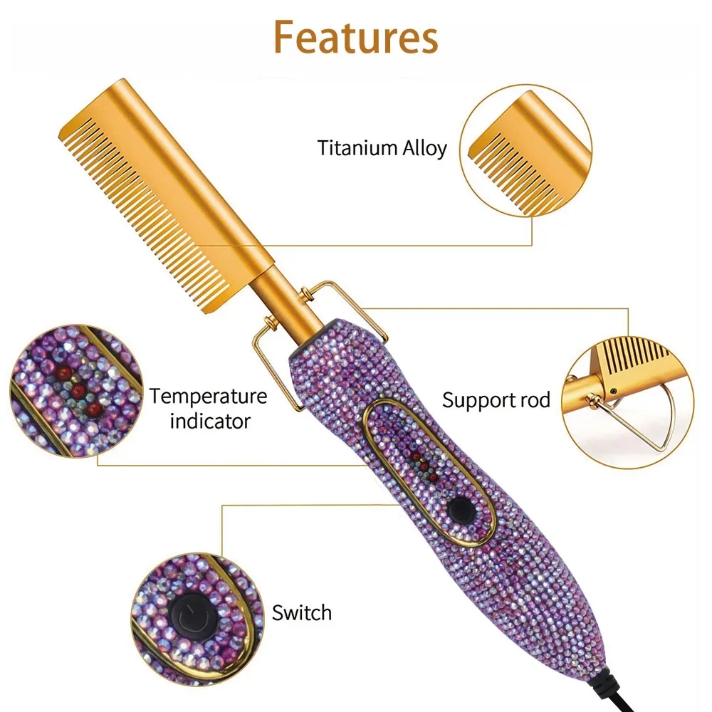 OEM/ODM Strass neue Haar glätter Kamm Kristall Hotcomb Nano Titan 500 Grad elektrische Bling Hot Comb