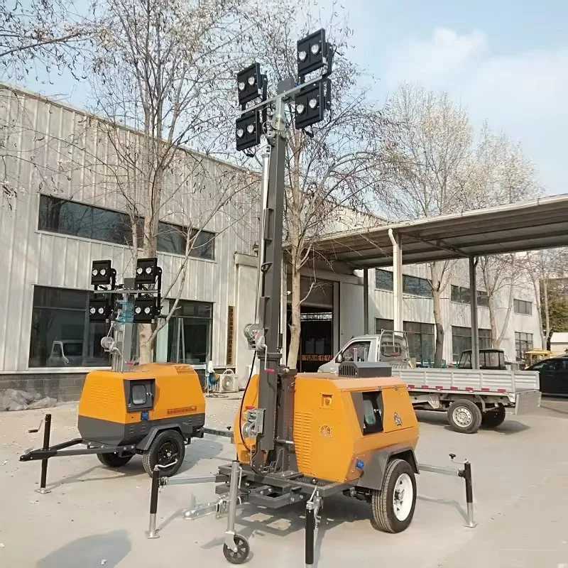 Customize Outdoor Mobile 4*400w LED Electric Manual Lift  Generator Lighting  Portable 4*150W Solar Battery 6*200AH Light Tower