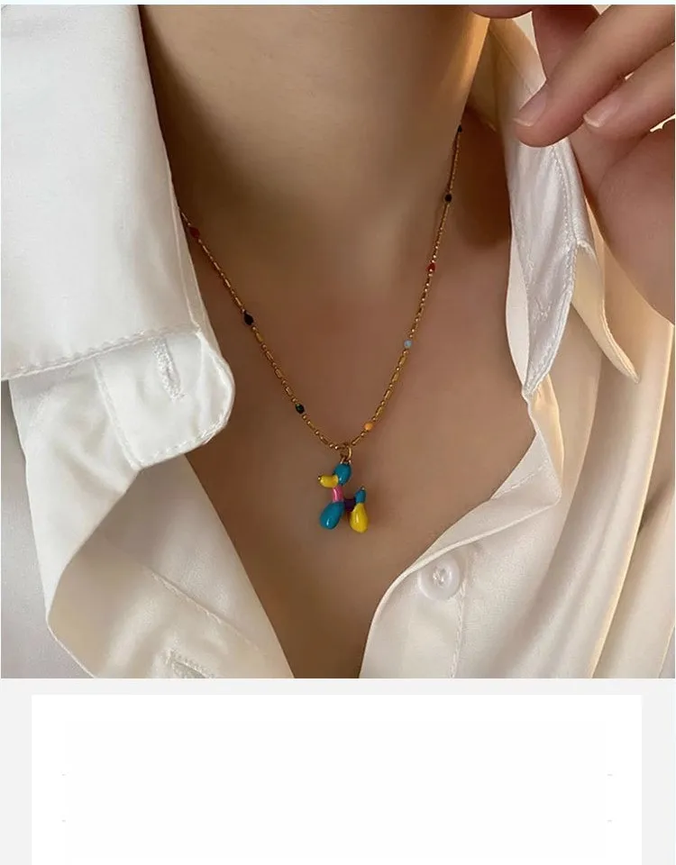 Neue bunte Emaille drei dimensionale kleine hunde förmige Anhänger Halskette Edelstahl Ketten hals Frauen nicht verblassen Schmuck – Detail 3