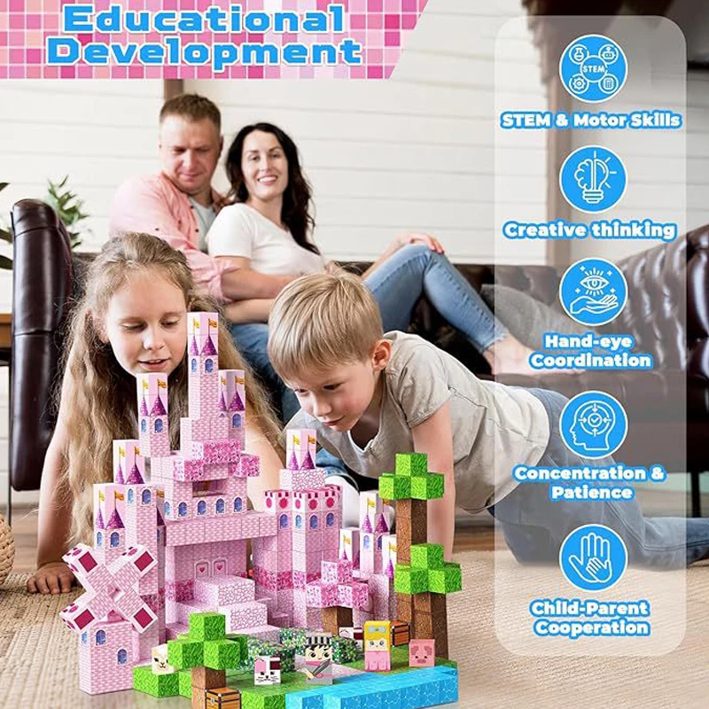 자석 블록 마인 월드 마그넷 큐브 세트 STEM 몬테소리 감각 장난감 어린이 남아 여아 3세 이상 DIY 모델