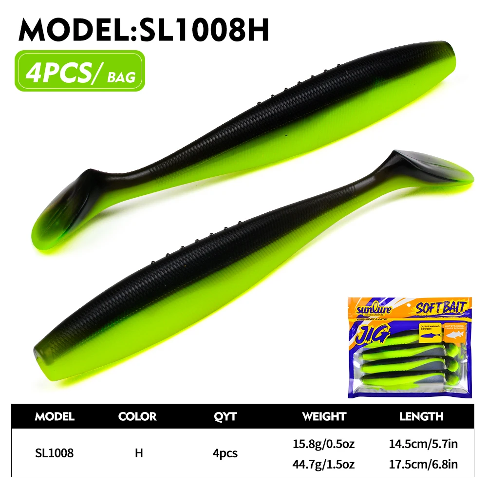 Sunlure 4 Stück/Beutel T-Tail Paddle Weichköder Künstlicher Silikon-Glitzer-Swimbait 14,5/17,5 cm Weichköder für Bass-Salzwasserfischen Pesca