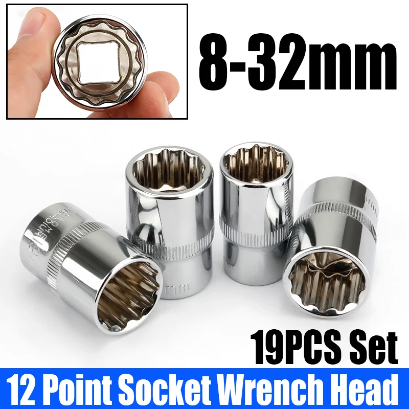 

19PC 1/2 Ratchet Socket 8-32mm 12 Point Socket Wrench Head Torx Socket Adapter Socket Driver For Ratchet Wrench Auto Repair Tool