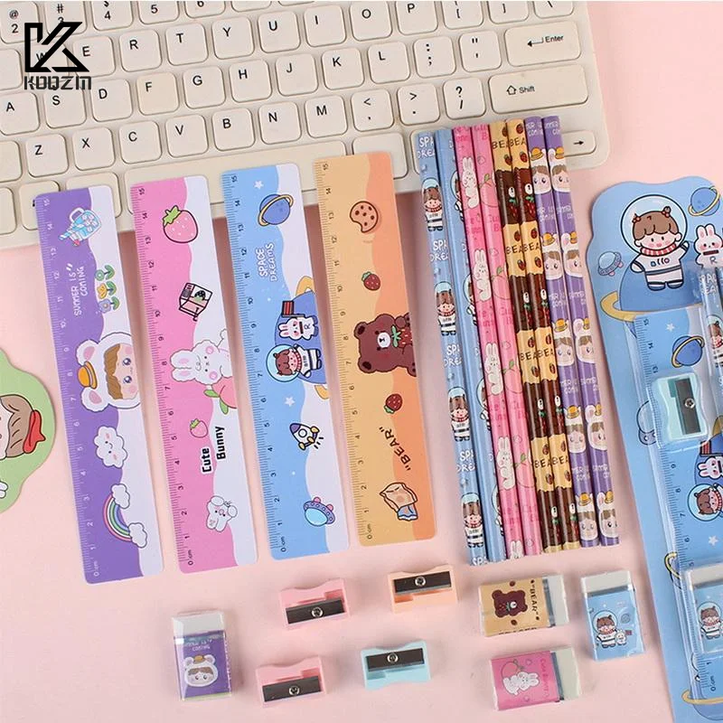 

4SetS Pencil Ruler Eraser Pencil Sharpener Cute Cartoon Stationery Set Kawaii Children School Scrapbook Supplies Set For Gifts