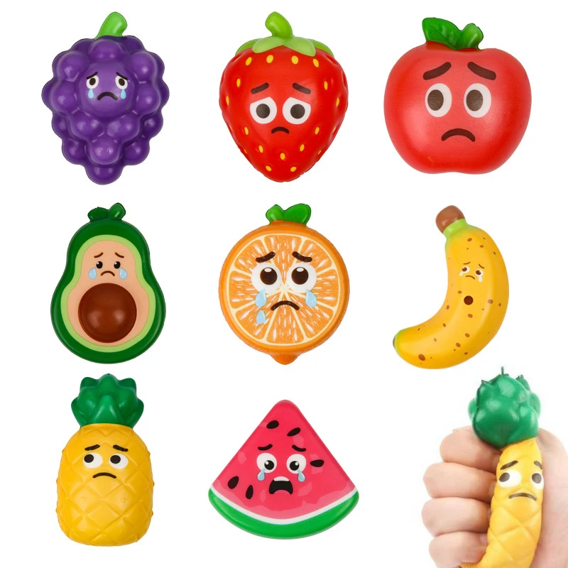 Fruit Squishy Squeeze Toys Banana Watermelon Pineapple Soft Stretchy Fidget Toy Stress Relief Sensory Toy for Kids Birthday Gift