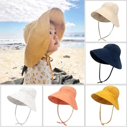 2023 New Big Brim Baby Sun Hat Summer Toddler Girls Boys Bucket Hat Cotton Linen Children Cap Beach Travel Kids Hats Caps 2M-4Y