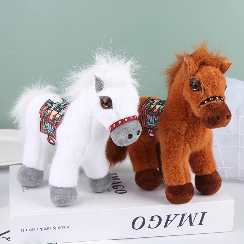 Simulação em pé foal boneca de pelúcia sela longa juba pônei brinquedos de pelúcia bonito dos desenhos animados cavalo brinquedo de pelúcia decoração do quarto