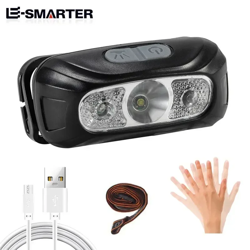 ミニUSB充電式ヘッド懐中電灯,強力なセンサー付きヘッドランプ,穂軸LEDヘッドランプ,懐中電灯,フロントランタン,釣り,キャンプ