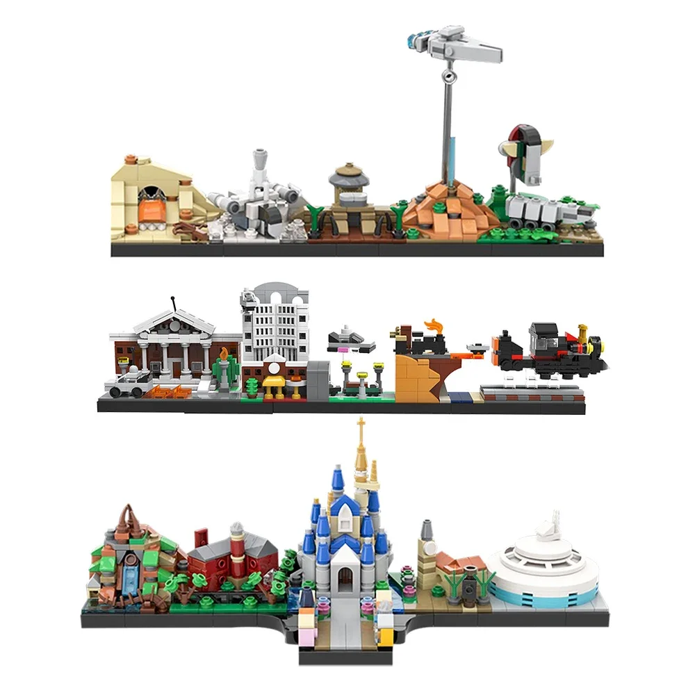 MOC City Movie Skyline Buildings Back the Futures Fairy Tale Magic Castle Seville Skyline Architecture Building Blocks KidToy