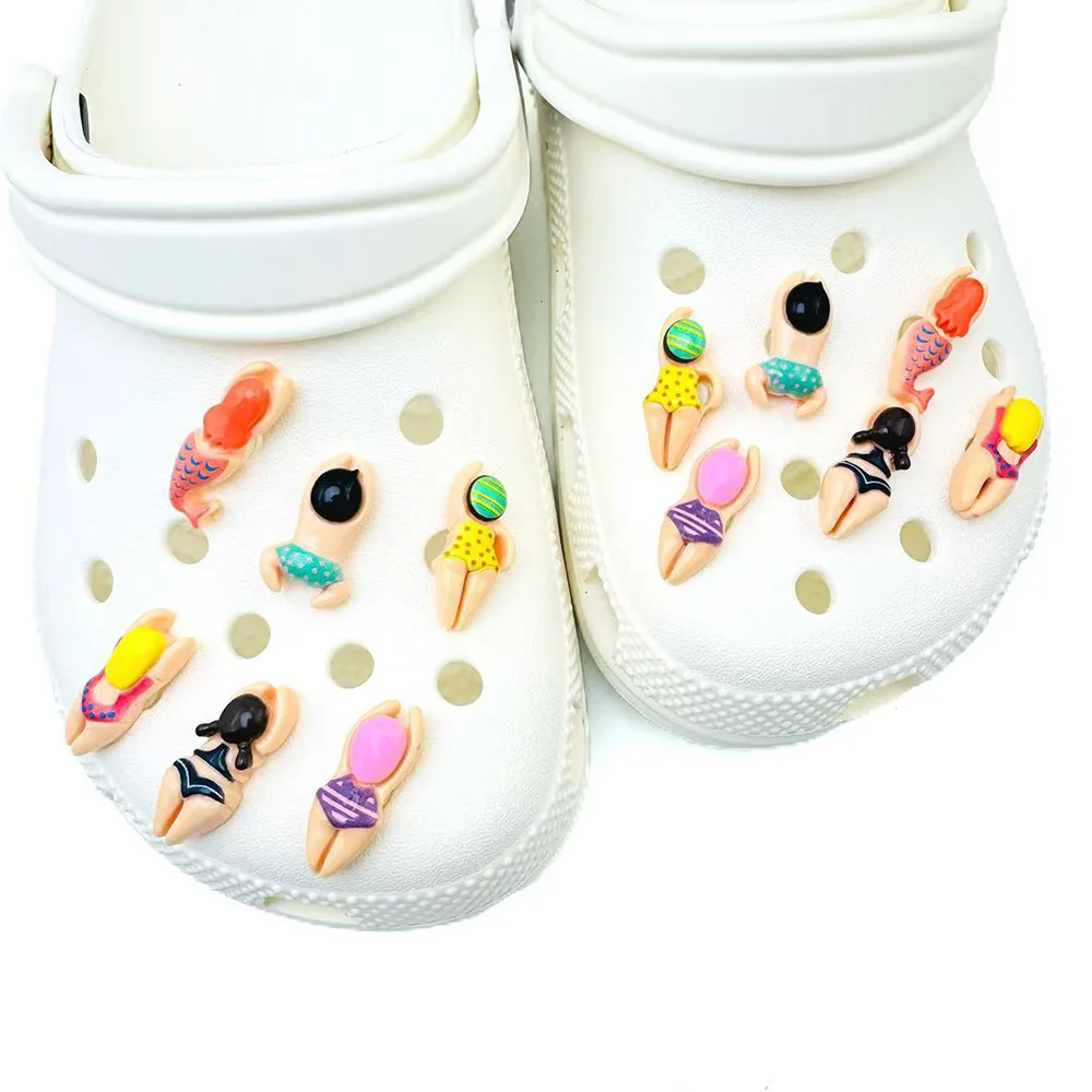 6/12PCS Set di ciondoli per scarpe Accessori per sandali Zoccoli Fibbia per scarpe Cartoon Nuoto Figurine Resina Scarpe fai da te Decorazioni Regalo