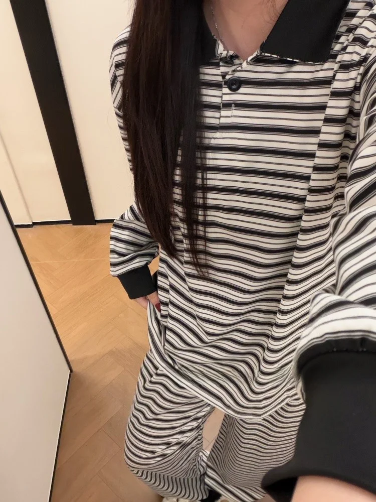 Loose Striped Sleepwear Set for Women Spring Autumn Long Sleeve Pants Comfortable Home Clothes Outwear Suitable for Teenage G...