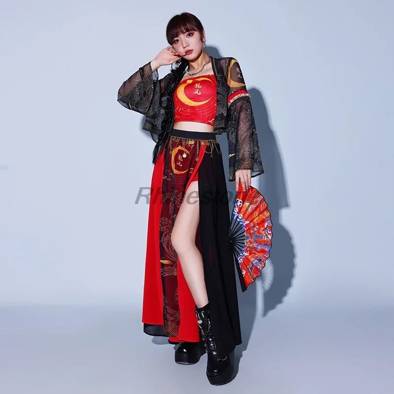 Chinese Style Dance Dress Drumming Costume New Modern Jazz Dance Costumes For Woman