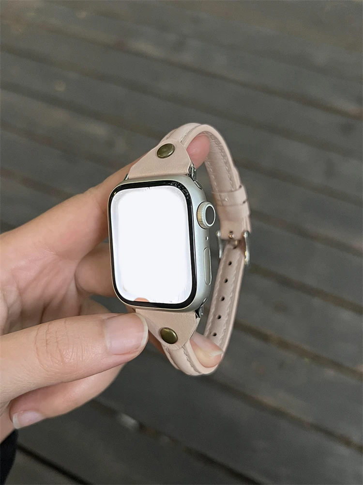 Couple Thin Wrist Band For Apple Watch 41mm 45mm 38mm 40mm 42mm 44mm Slim Leather Strap For iwatch Series 7 6 5 4 3 2 1 se Bands