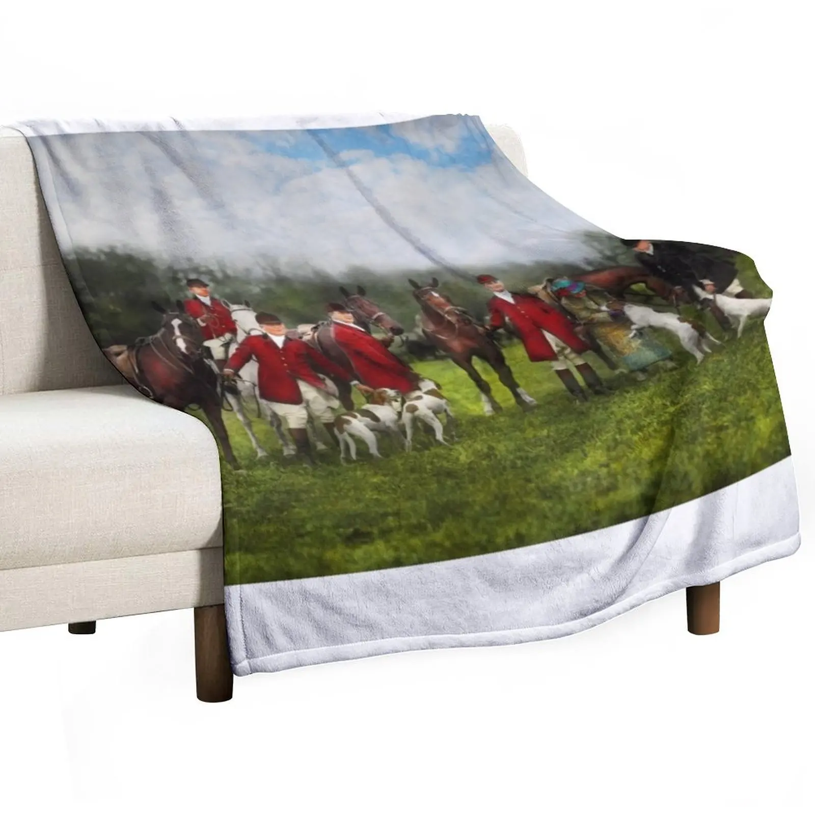 Hunter - The fox hunt - Tally-ho 1924 Throw Blanket Soft Plush Plaid halloween Hairys Blankets