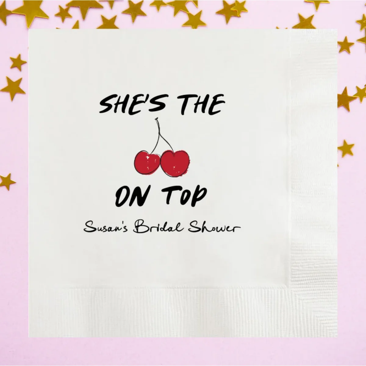 Servilletas de papel personalizadas She's The Cherry On Top Bachelorette Bash, ducha de novia de cereza roja personalizada, fiesta nupcial, novia para ser,