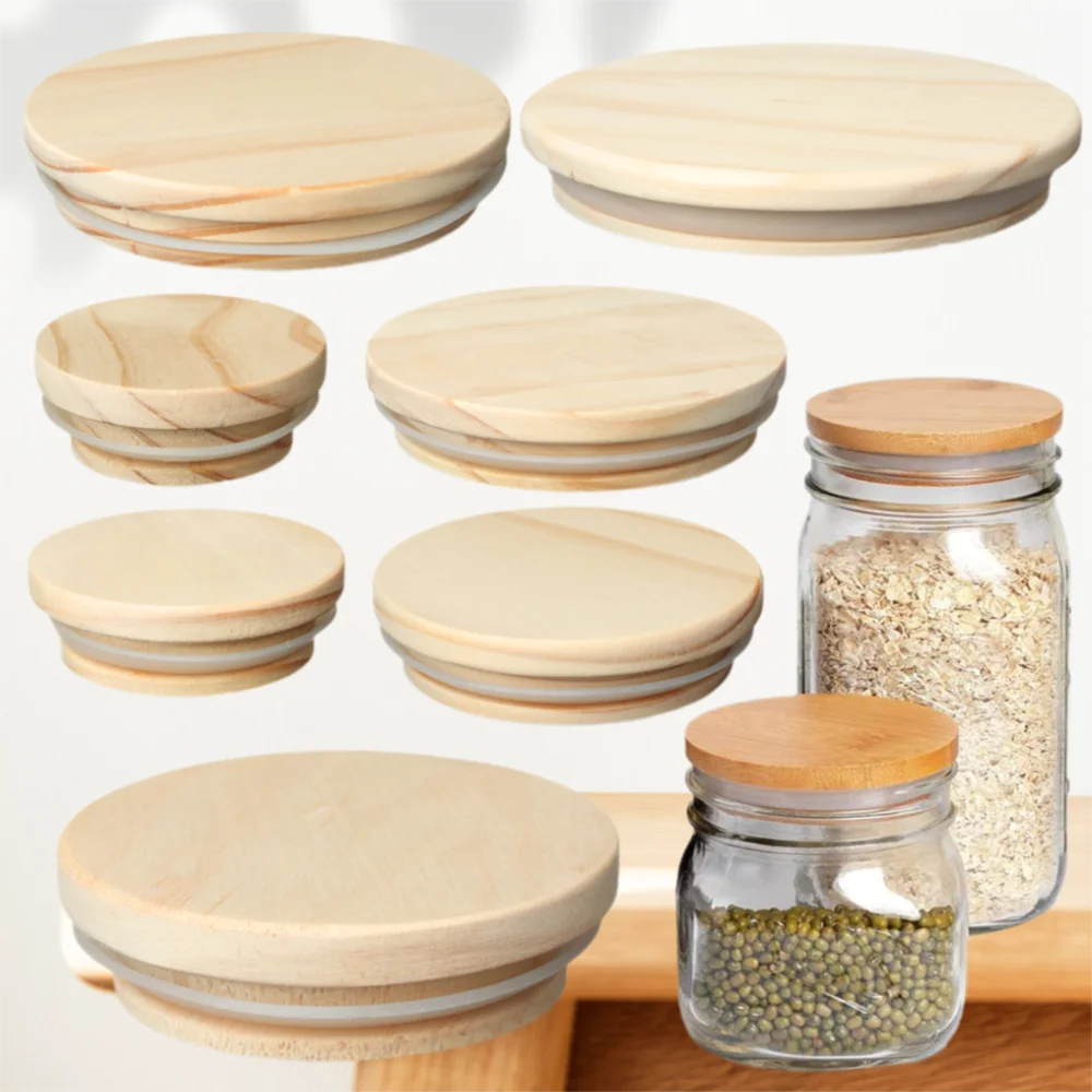 Various Sizes Reusable Wooden Kitchen Organization Bottle Sealing Caps Canning Storage Mason Jar Lid Wide Mouth Cover Wood Lids