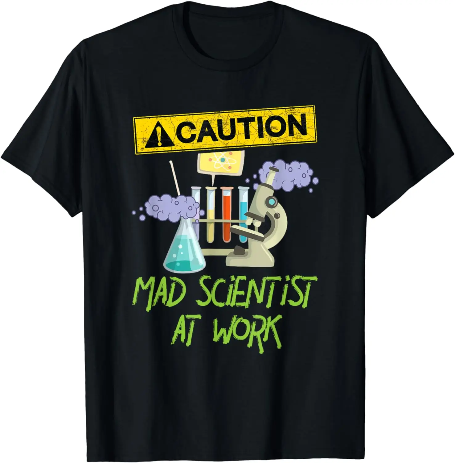 CAUTION Mad Scientist At Work - Funny Science Scientist's T-Shirt  Graphic T Shirts  Women Clothing  Camisetas