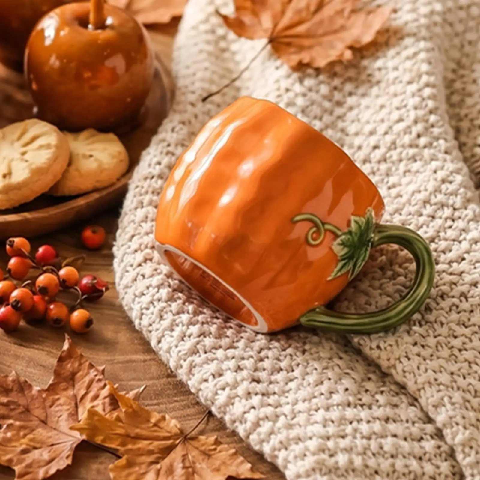 1PCS Creative Ceramic Pumpkin Coffee Cup Kids Fruit Mug Home Office Breakfast Milk Drink Mug Fall Themed Ornament 380ML