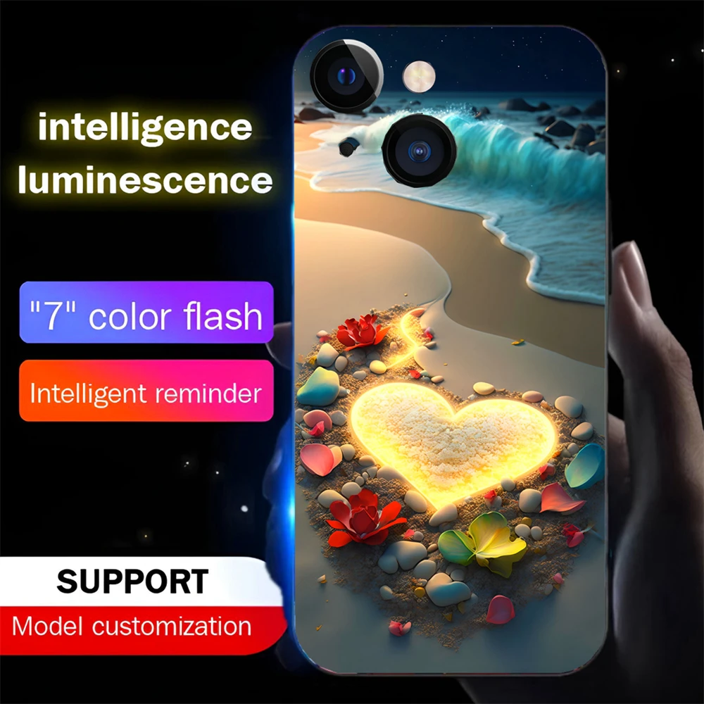 

Cute Love Beach Sound Music Control Led Light Phone Case Glowing Cover For Samsung S24 S23 S22 S21 S20 FE Note 10 20 Plus Ultra