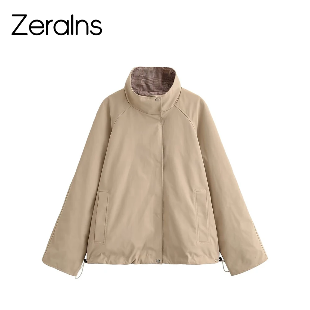 ZERAINS Women's new 2026 fashionable and versatile stand up collar long sleeved double-sided two-piece jacket jacket