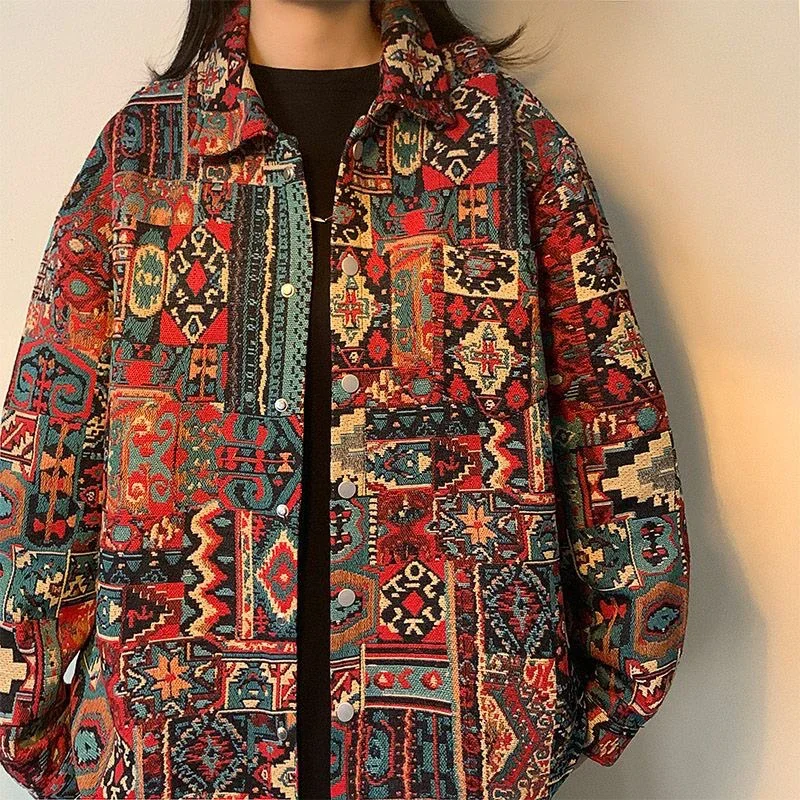 

American Retro Men's Spring Autumn Small Fragrance Indian Shirt Jacket