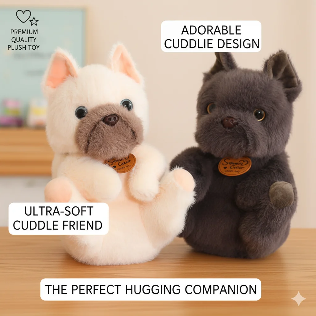 

Stuffed Bulldog Plush Toy Simulation Dog Soft Animal Doll With Round Body For Girls Boys Bedtime Sleeping Gift Office Home Decor