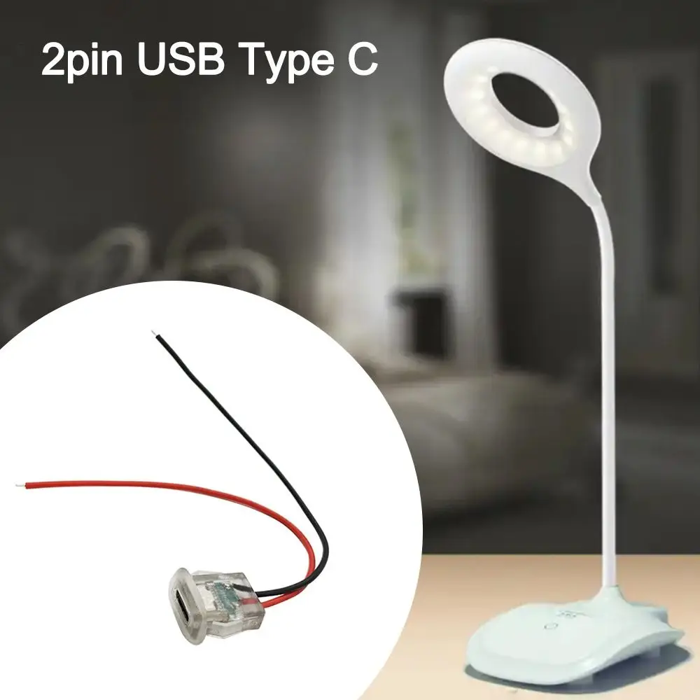 With LED lights Plate 2pin USB Type C Port Waterproof Charging Port 5A Input Type Charging Durable Transparent