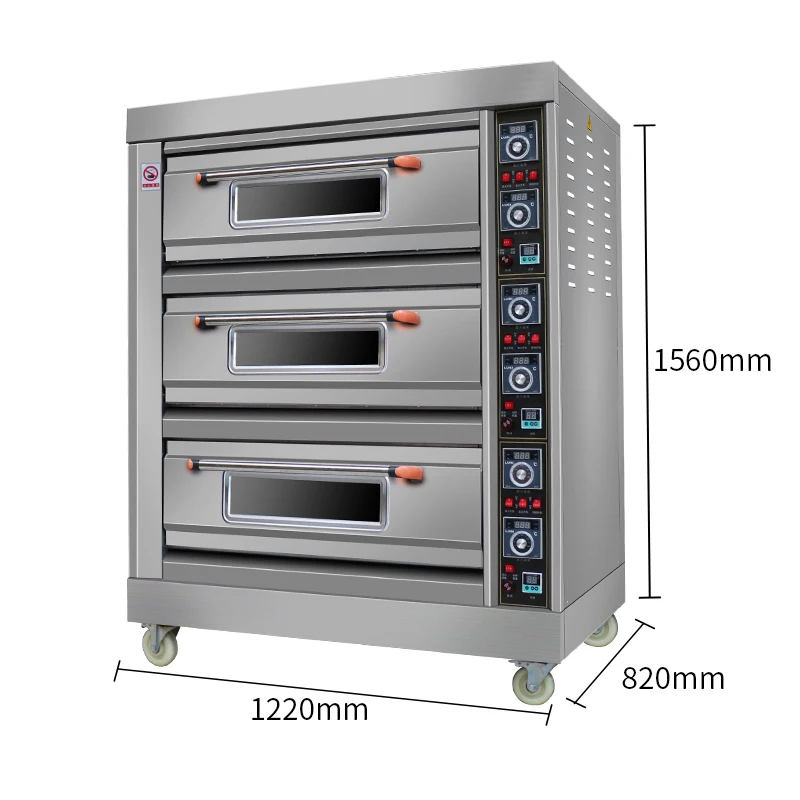 Commercial Gas Oven Baking Machine 3 Layer 6 Trays Electric Pizza Chicken Bakery 380V