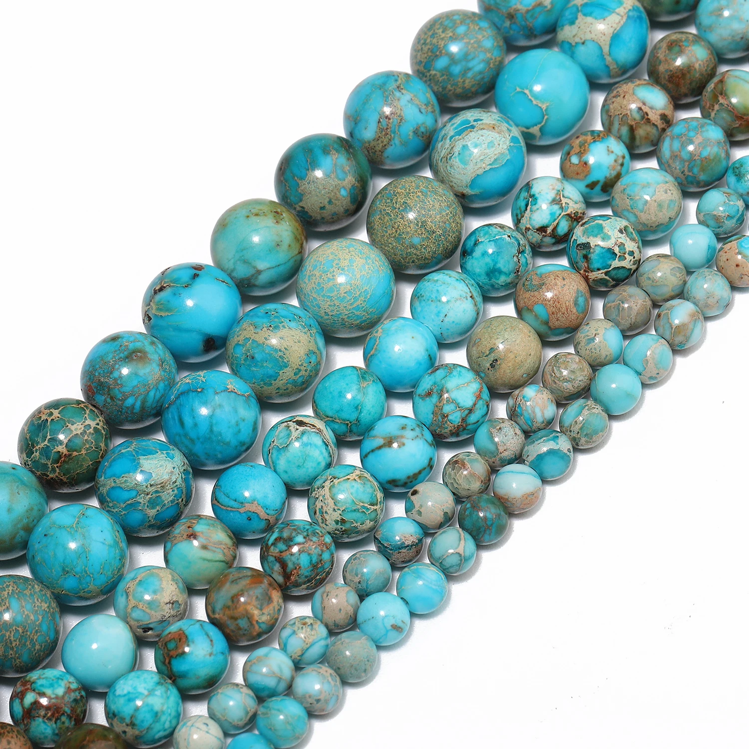 Natural lake Blue Stone Sea Sediment Jasper High Quality Round Stone Spacer Beads For Jewelry Making DIY Bracelet Accessories