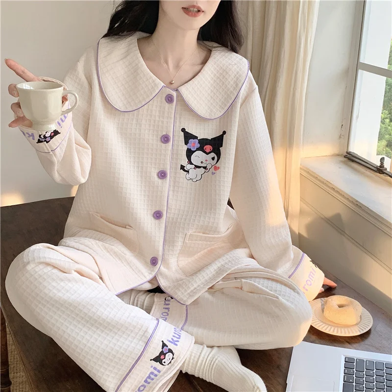 Sanrio Jade Cinnamon Dog Pajamas Winter Cotton Long Sleeve Two-piece Silk Pajamas Women\'s Hello Kitty Loungewear Women\'s Pajamas